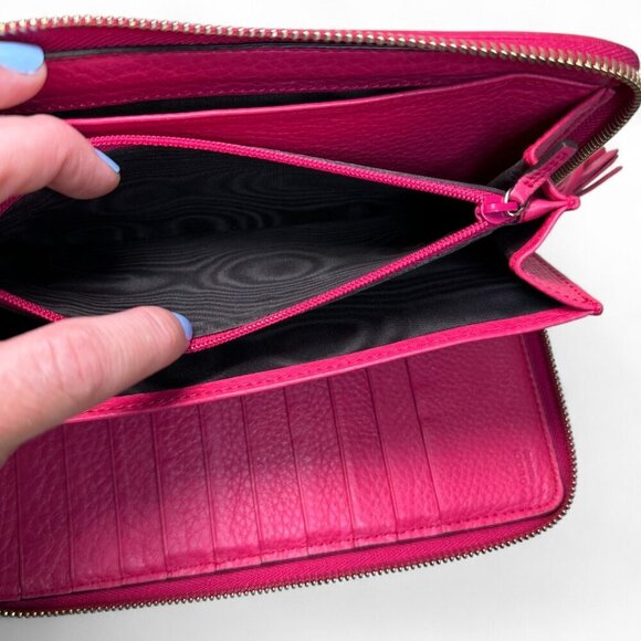 GUCCI Pebbled Leather Soho Zip Around Interlocking G Logo Long Wallet - Pink - Picture 8 of 16